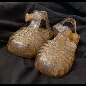 Gold Sparkle Jelly Sandals, Size Medium 7/8